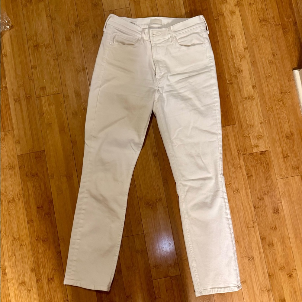 EUC;Mother mid-rise Dazzler jeans; white; size 28